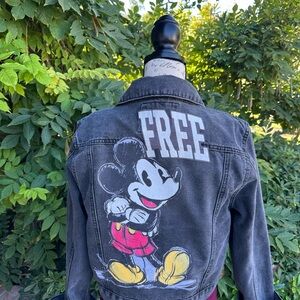 Cotton On Black Jean Jacket with Mickey Mouse Design